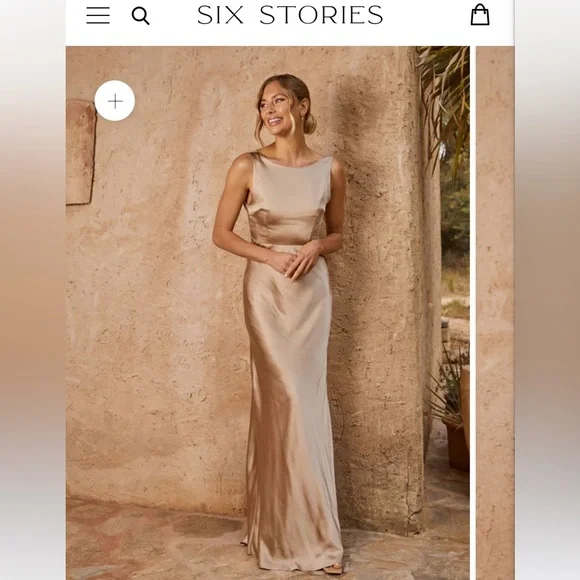 Six Stories “Jane” Cowl Back Satin Bridesmaid Dress - Champagne - Picture 1 of 5